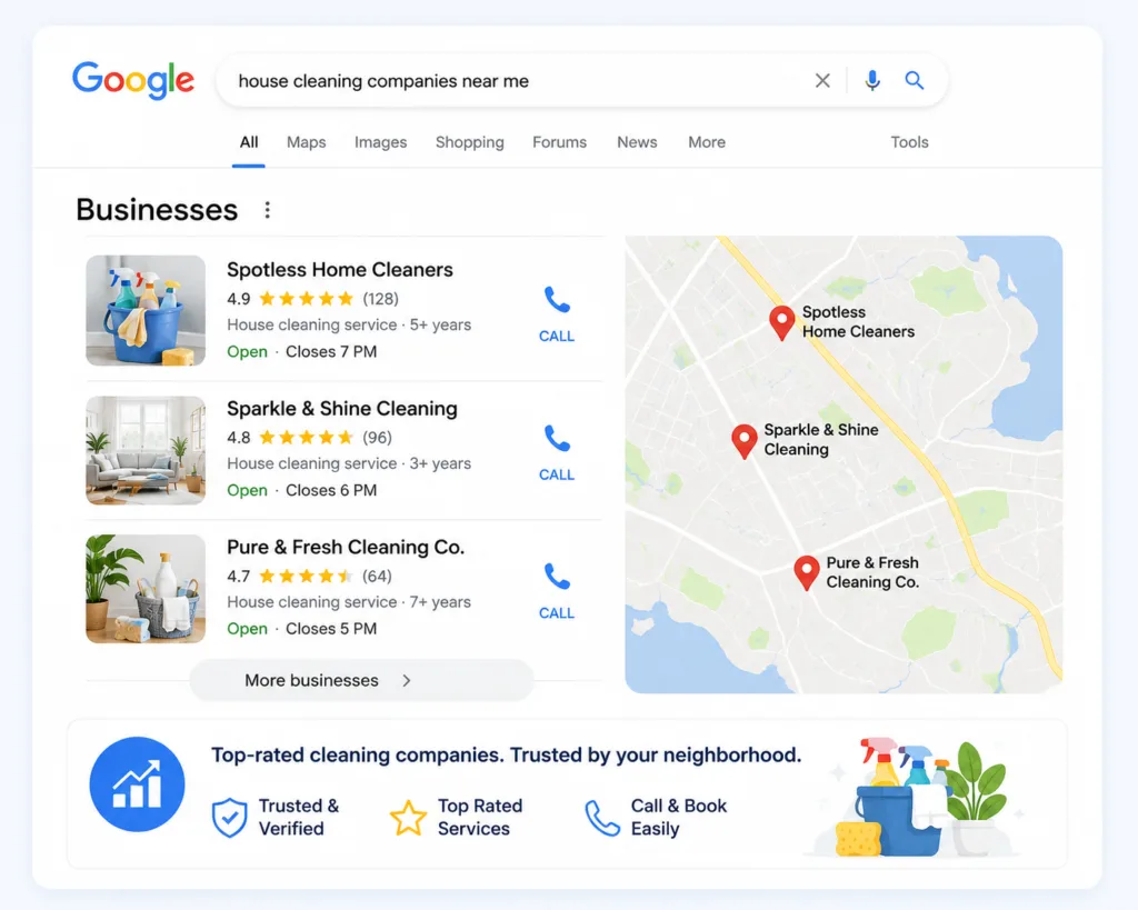 cleaning company leads google map pack