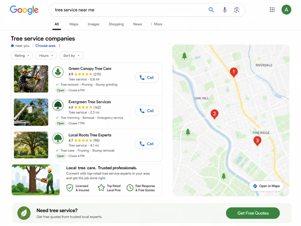 tree service leads google map pack